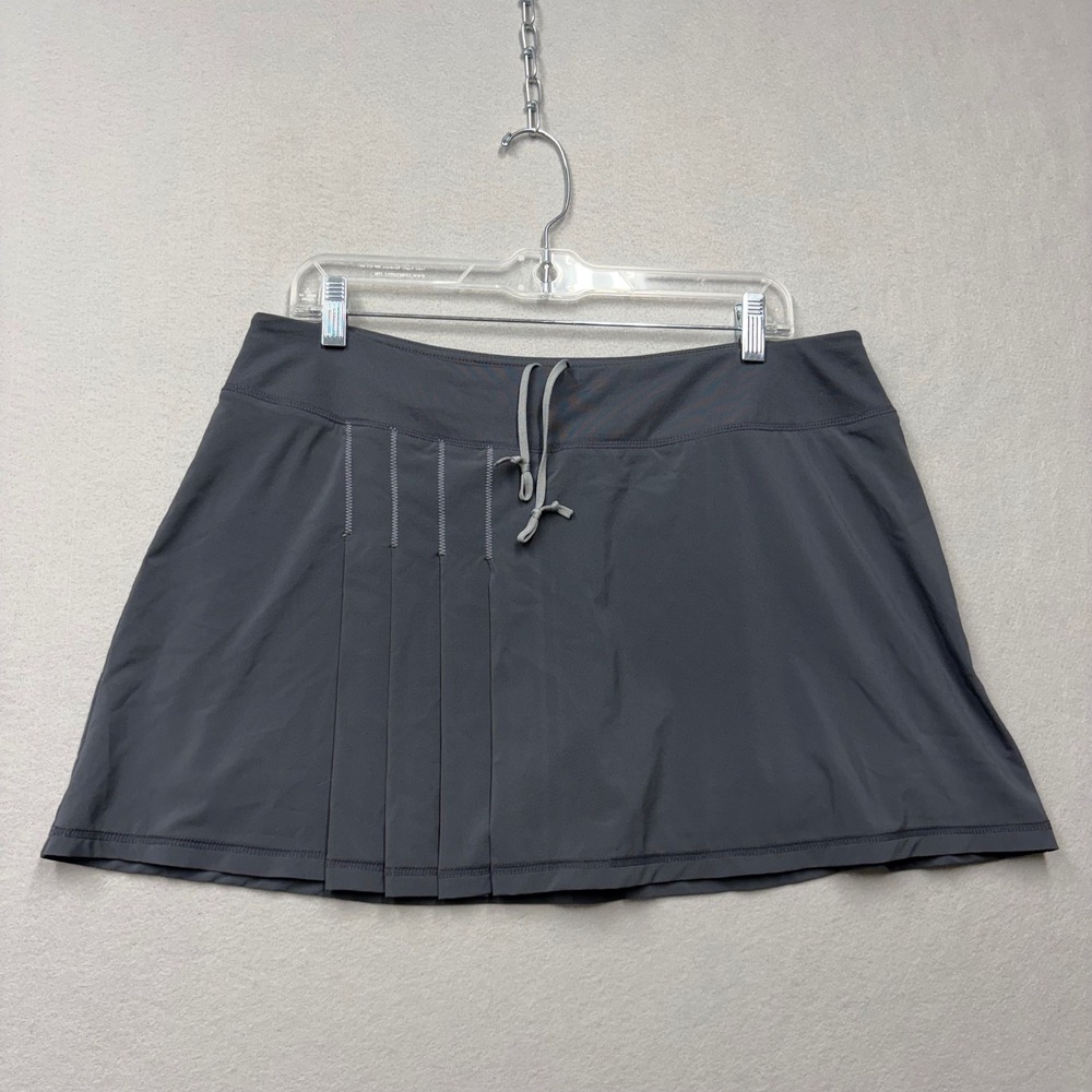 Athleta Skort Women Large Gray Pleated Active Golf Tennis Skirt Back Zip Pocket